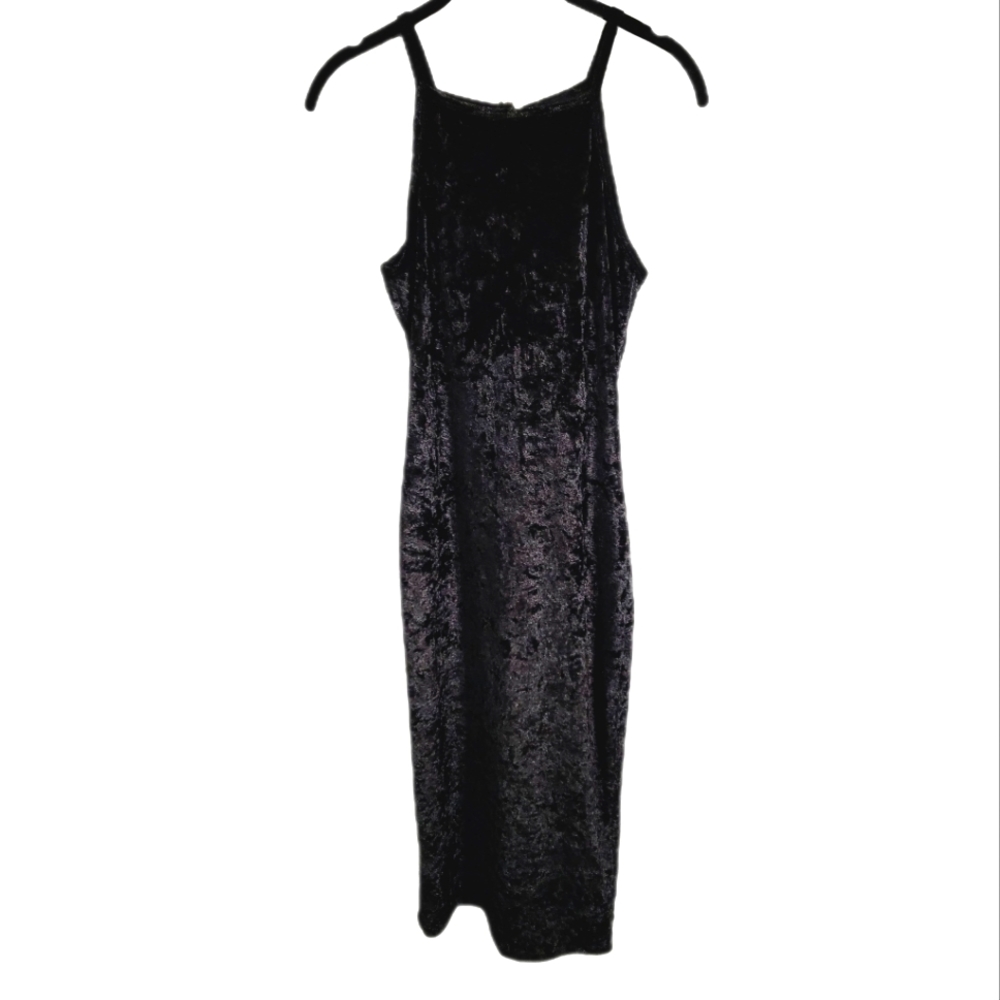 Joe & Elle Black Crushed Velvet Midi Dress Size Medium